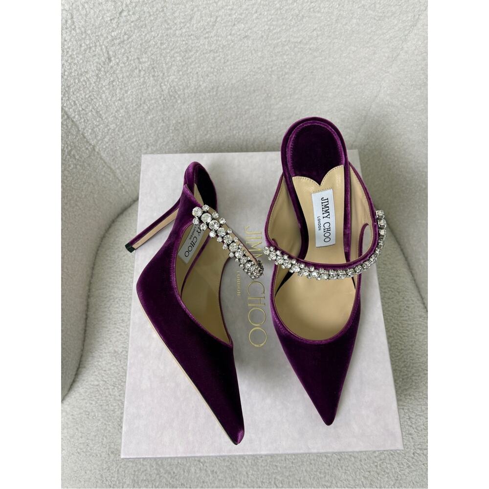 Jimmy Choo bing Purple Velvet Crystal-Strap Pointed Toe Heels 38.5 - Picture 7 of 8
